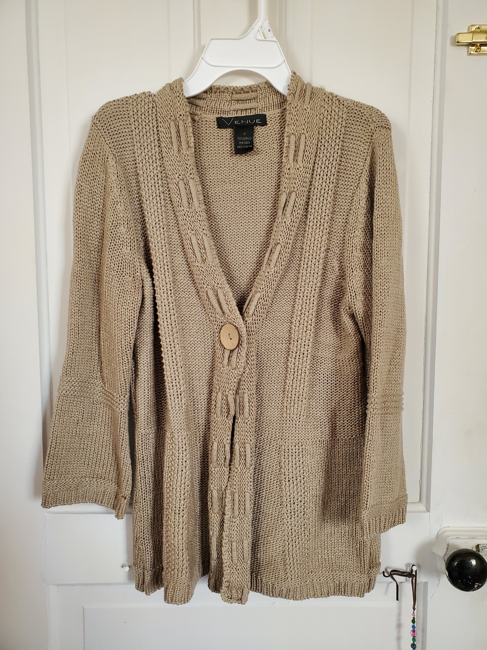 Tan Knit Button-Front Cardigan